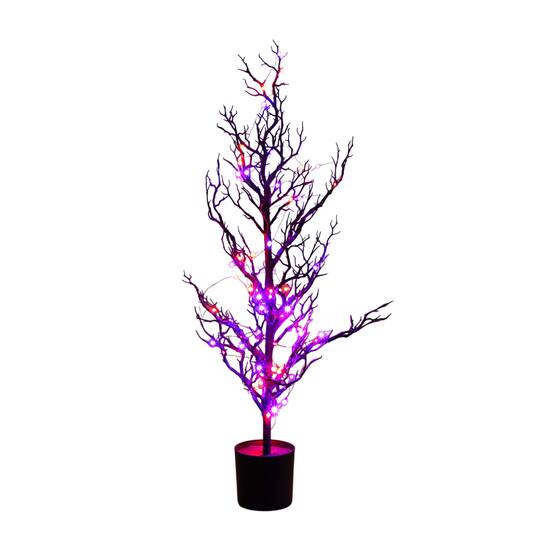3ft. Pre-Lit Artificial Halloween Black Spooky Twig Tree with 100 Orange & Purple Copper Wire String LED Lights